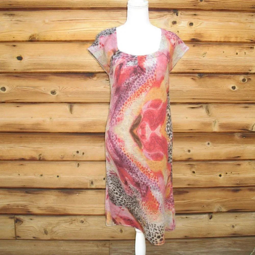 Pink Multi Size M Alpaca  Wool Cap Sleeve Knit Sweater Dress